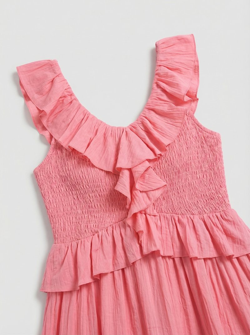 Ruffle Tiered Asymmetric Midi Dress H7088