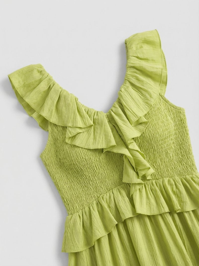 Ruffle Tiered Asymmetric Midi Dress H7088
