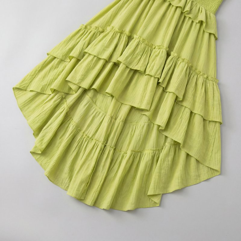 Ruffle Tiered Asymmetric Midi Dress H7088