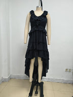 Ruffle Tiered Asymmetric Midi Dress H7088