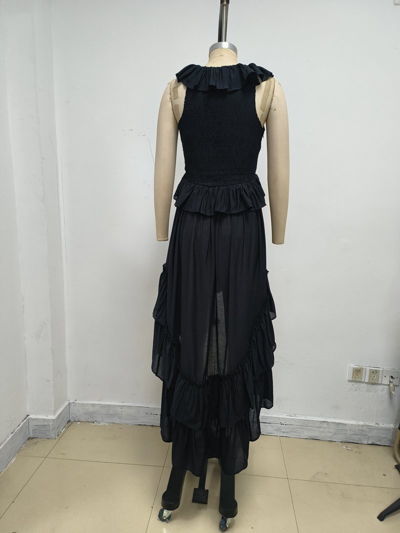 Ruffle Tiered Asymmetric Midi Dress H7088