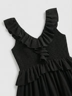 Ruffle Tiered Asymmetric Midi Dress H7088