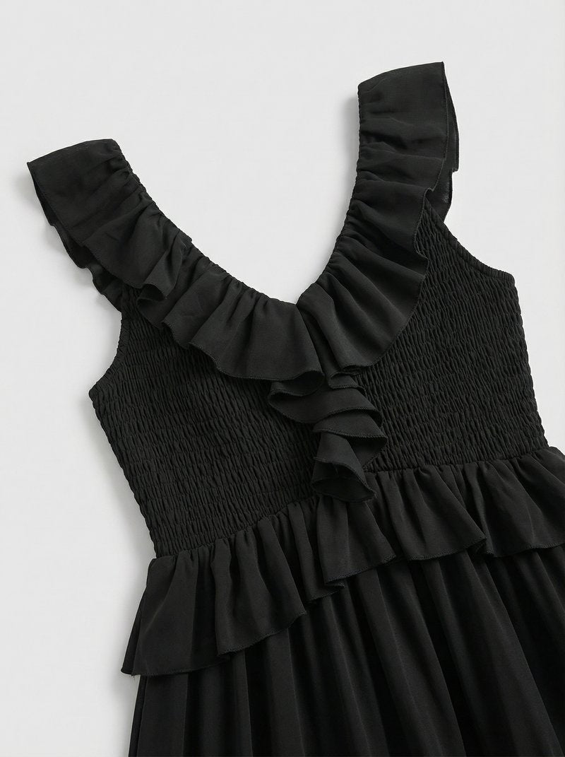 Ruffle Tiered Asymmetric Midi Dress H7088