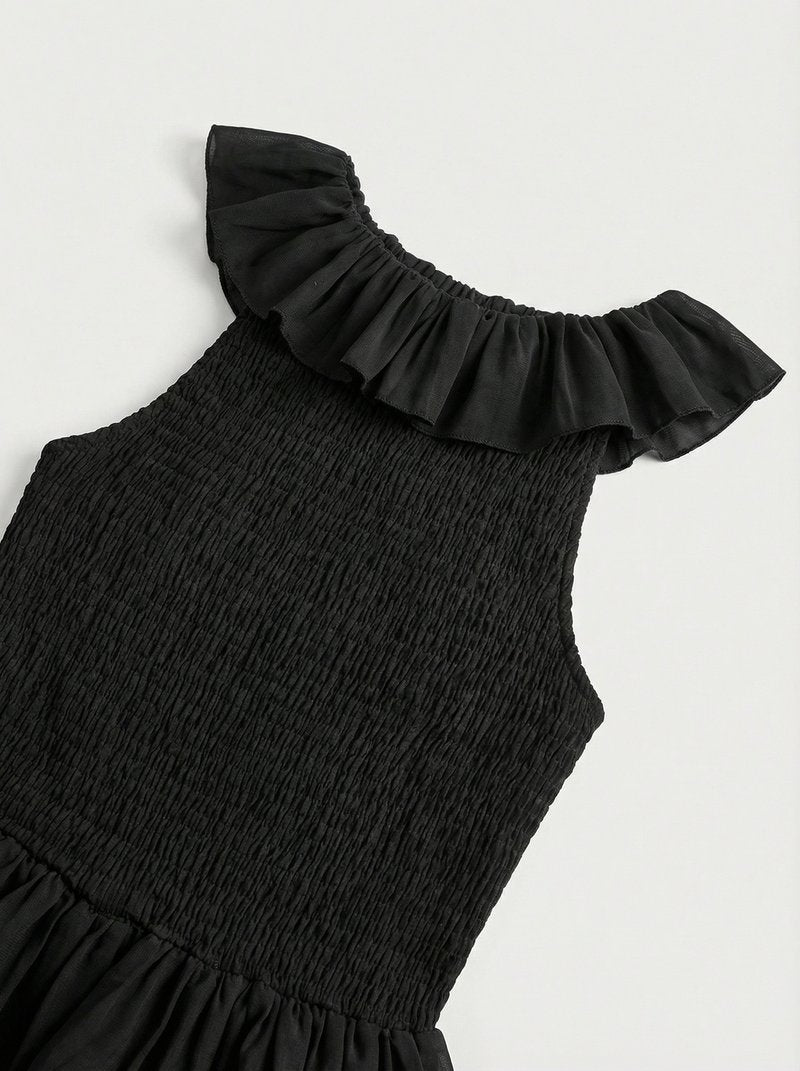 Ruffle Tiered Asymmetric Midi Dress H7088