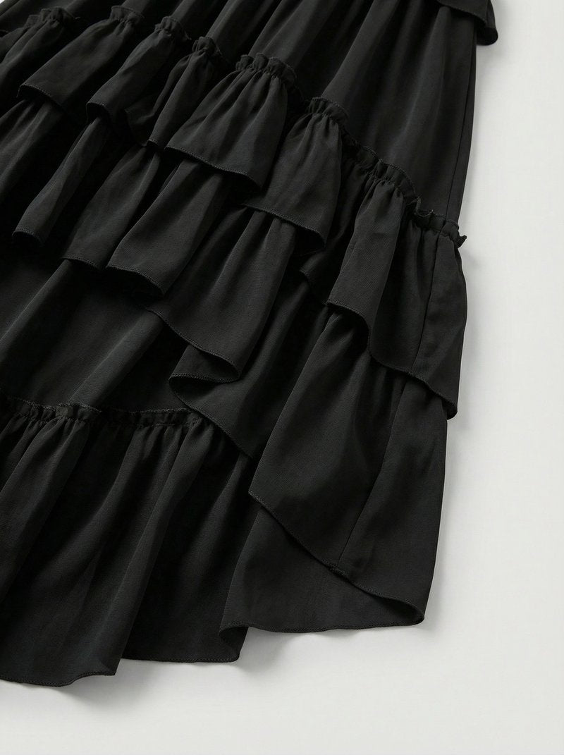 Ruffle Tiered Asymmetric Midi Dress H7088