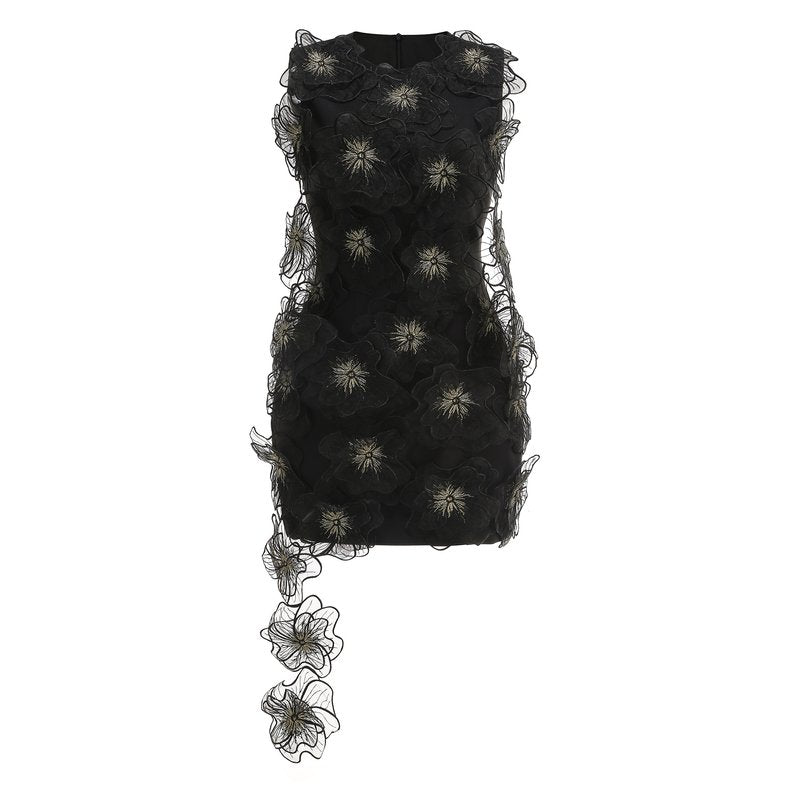 Ruffled Asymmetrical Black Mini Dress H6890