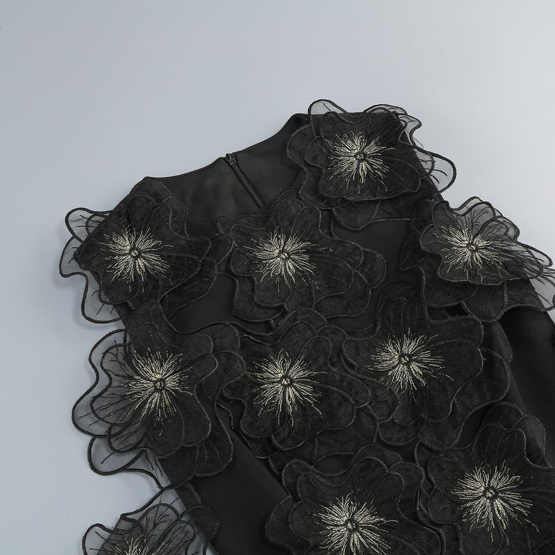 Ruffled Asymmetrical Black Mini Dress H6890