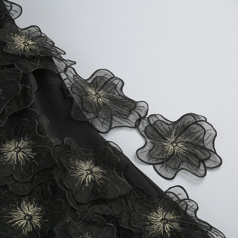 Ruffled Asymmetrical Black Mini Dress H6890