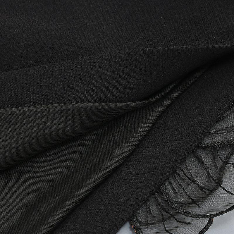 Ruffled Asymmetrical Black Mini Dress H6890