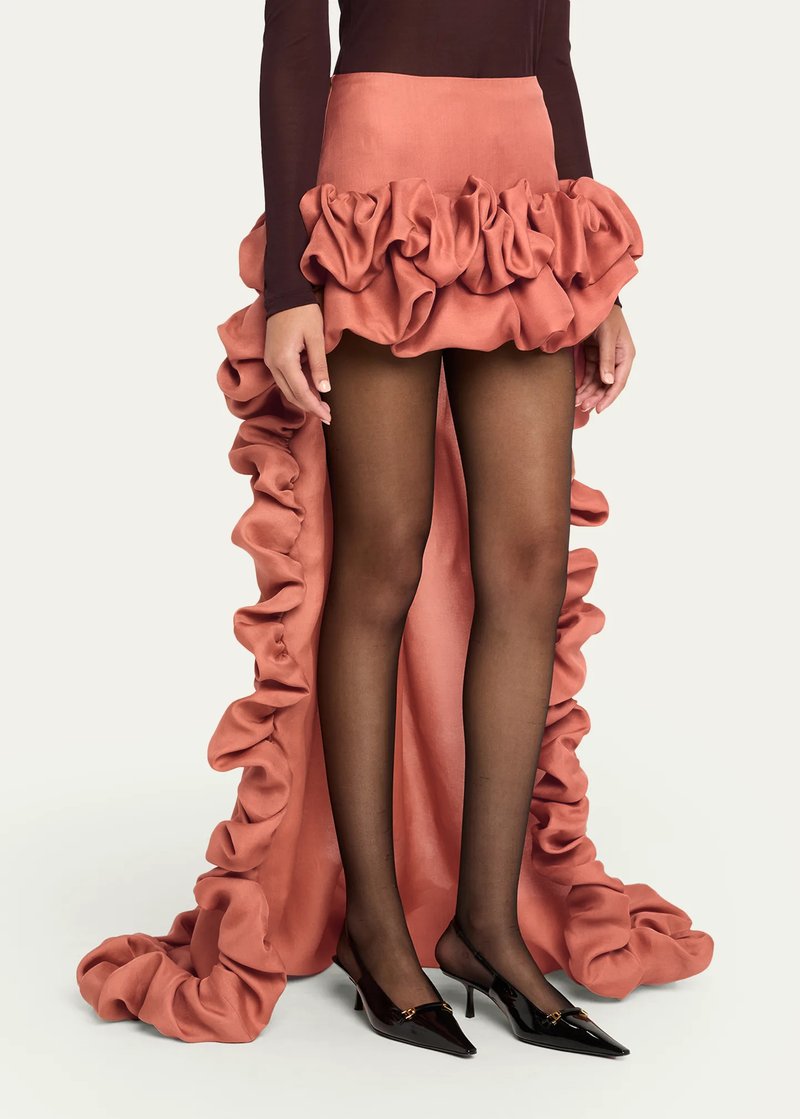 Ruffled Asymmetrical Satin Skirt H7027
