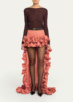 Ruffled Asymmetrical Satin Skirt H7027