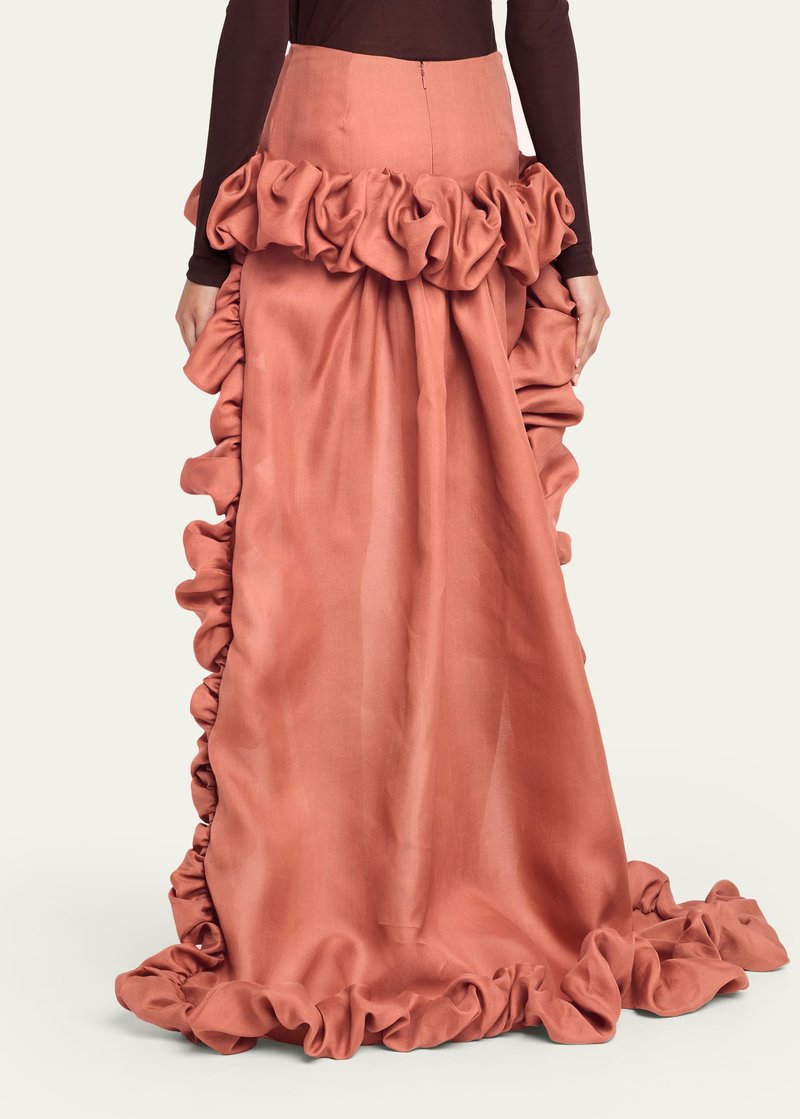 Ruffled Asymmetrical Satin Skirt H7027