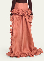 Ruffled Asymmetrical Satin Skirt H7027