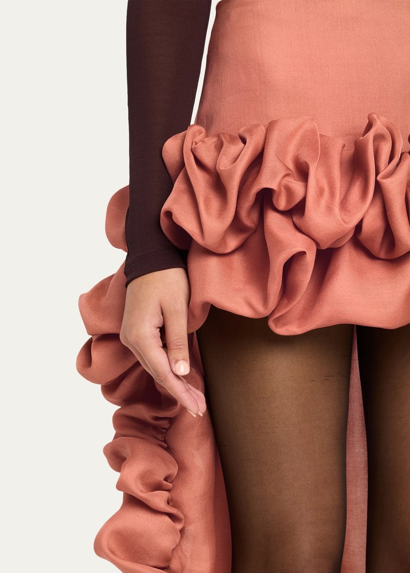 Ruffled Asymmetrical Satin Skirt H7027