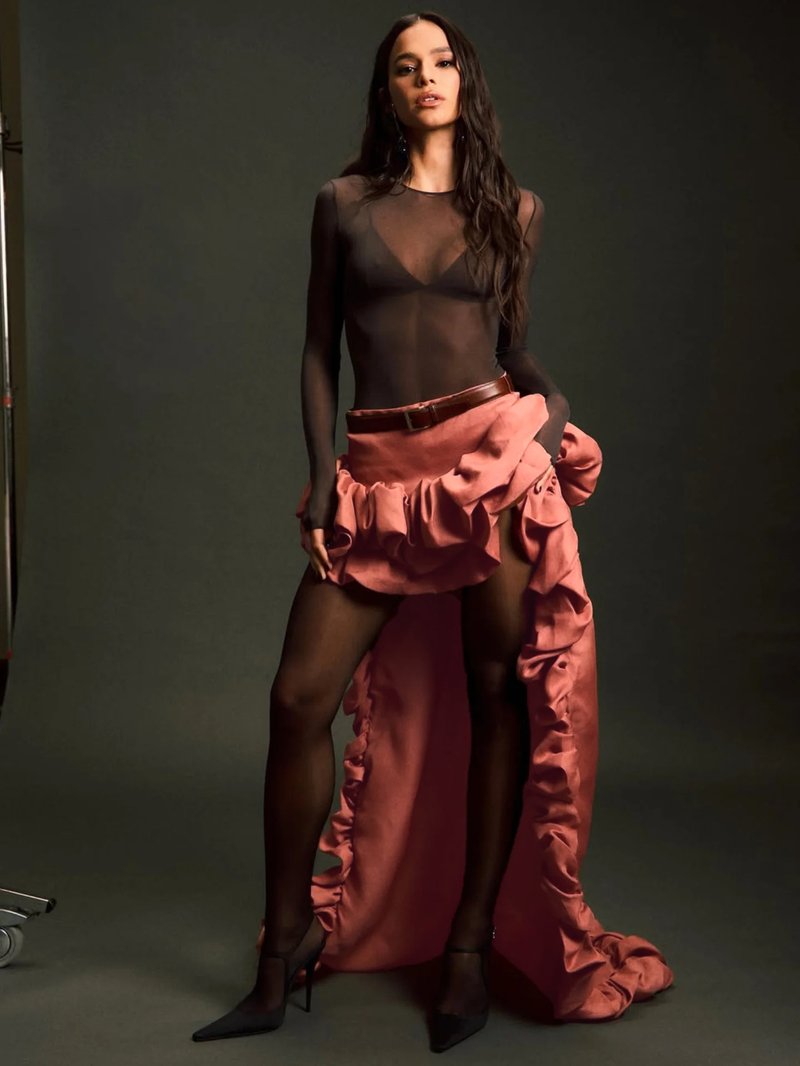 Ruffled Asymmetrical Satin Skirt H7027