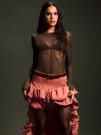 Ruffled Asymmetrical Satin Skirt H7027