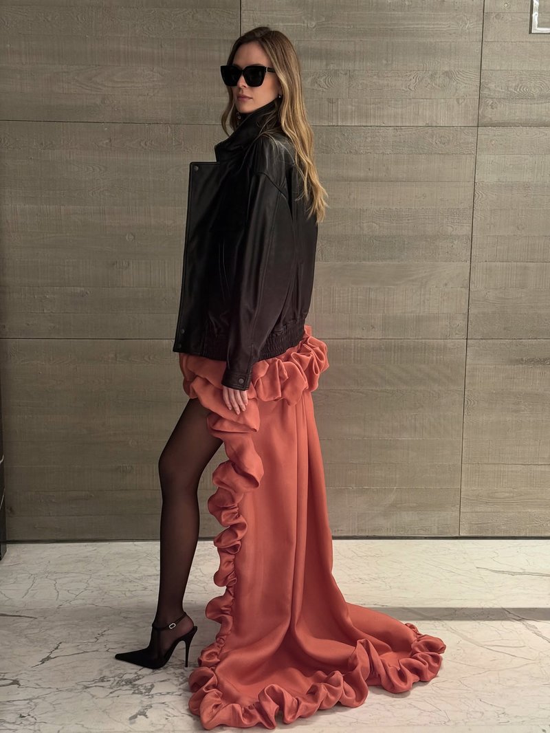 Ruffled Asymmetrical Satin Skirt H7027