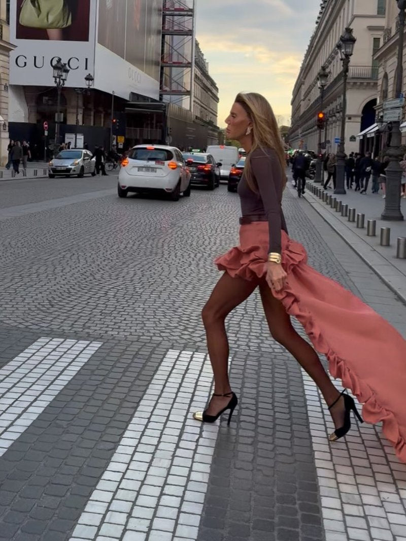 Ruffled Asymmetrical Satin Skirt H7027