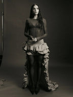 Ruffled Asymmetrical Satin Skirt H7027