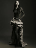 Ruffled Asymmetrical Satin Skirt H7027