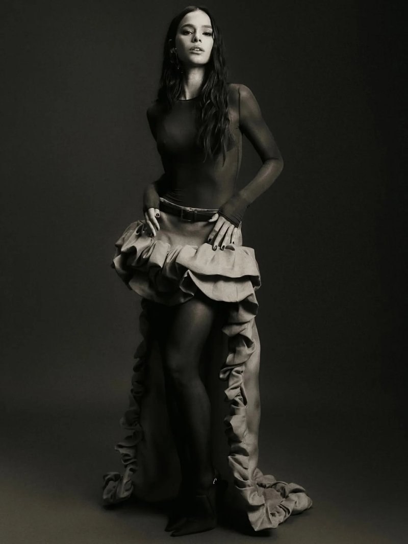 Ruffled Asymmetrical Satin Skirt H7027