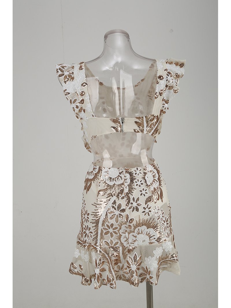 Ruffled Embroidered White Mini Dress H6254