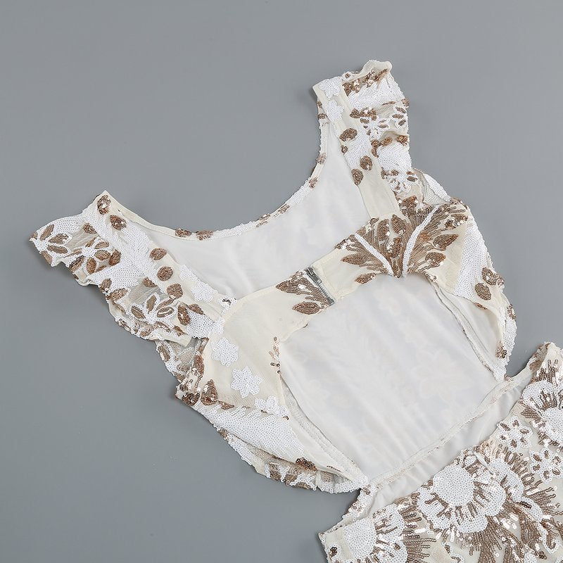 Ruffled Embroidered White Mini Dress H6254
