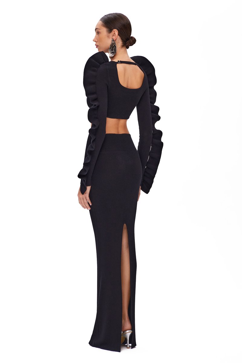 Ruffled Sleeve Crop Top & High-Waisted Skirt Set H6181
