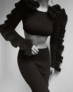 Ruffled Sleeve Crop Top & High-Waisted Skirt Set H6181