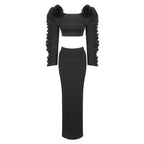 Ruffled Sleeve Crop Top & High-Waisted Skirt Set H6181