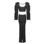 Ruffled Sleeve Crop Top & High-Waisted Skirt Set H6181