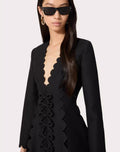 Scallop Lace-Up Black Midi Dress H6494