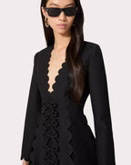Scallop Lace-Up Black Midi Dress H6494