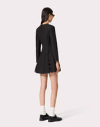 Scallop Lace-Up Black Midi Dress H6494