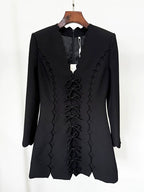 Scallop Lace-Up Black Midi Dress H6494