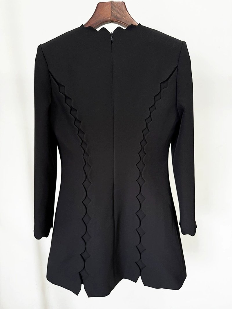 Scallop Lace-Up Black Midi Dress H6494
