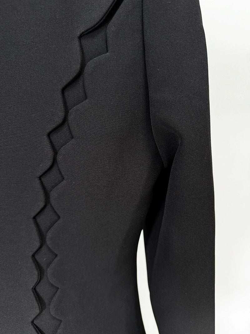Scallop Lace-Up Black Midi Dress H6494