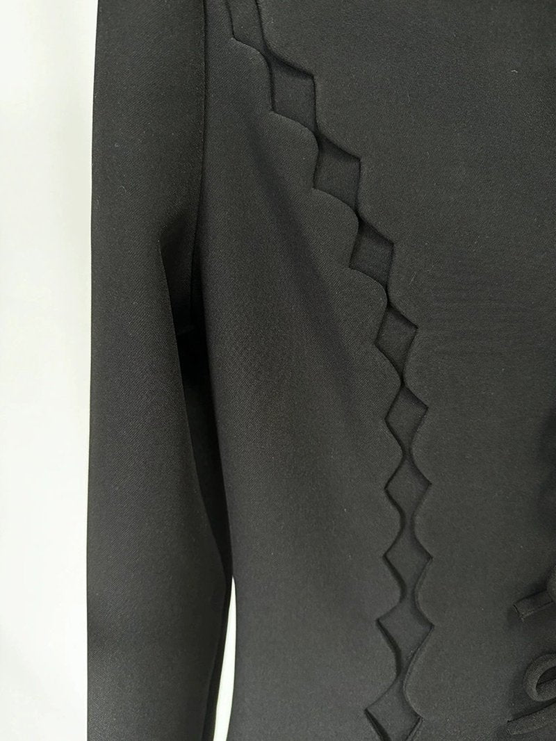 Scallop Lace-Up Black Midi Dress H6494