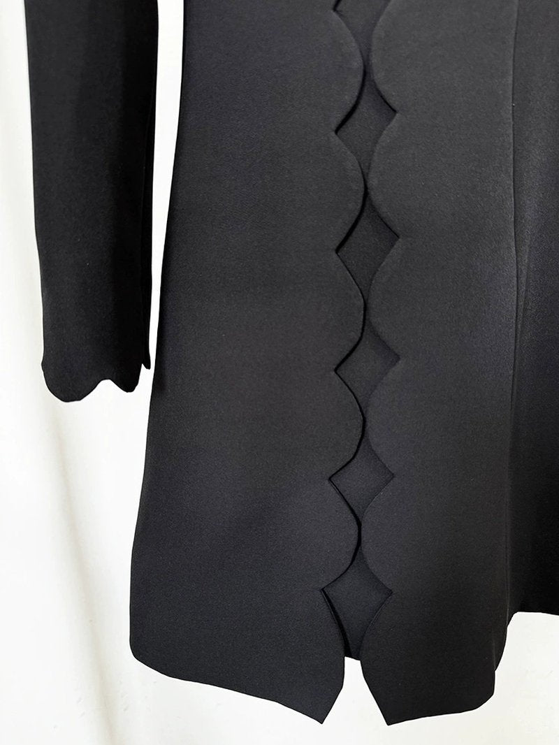 Scallop Lace-Up Black Midi Dress H6494