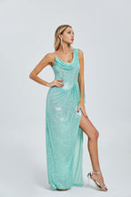 Sequin Cowl Neck Maxi Dress H6592