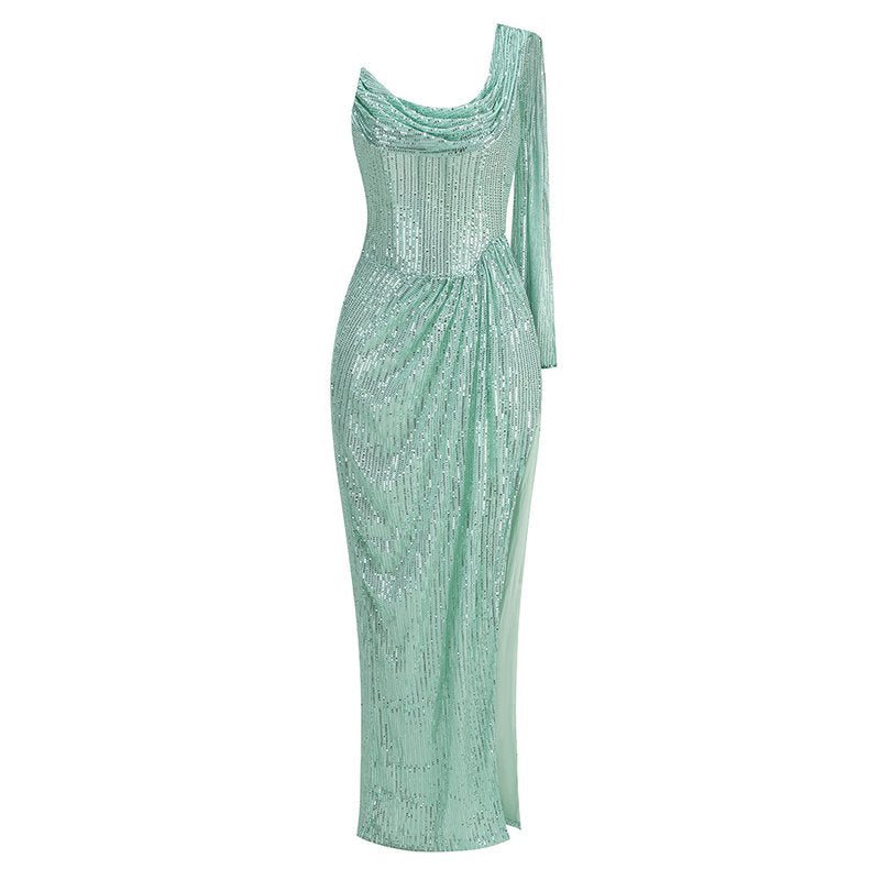 Sequin Cowl Neck Maxi Dress H6592