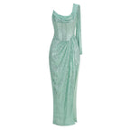 Sequin Cowl Neck Maxi Dress H6592