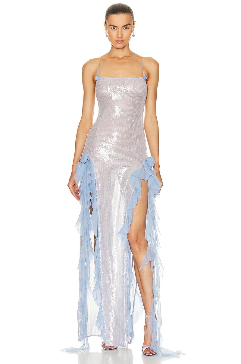 Sequin Ruffle Side Slit Maxi Dress H5997