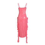Sequin Ruffle Side Slit Maxi Dress H5997
