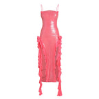Sequin Ruffle Side Slit Maxi Dress H5997