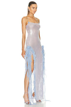Sequin Ruffle Side Slit Maxi Dress H5997