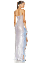 Sequin Ruffle Side Slit Maxi Dress H5997