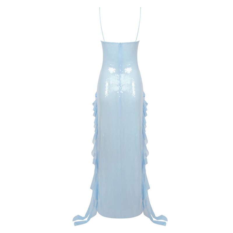 Sequin Ruffle Side Slit Maxi Dress H5997
