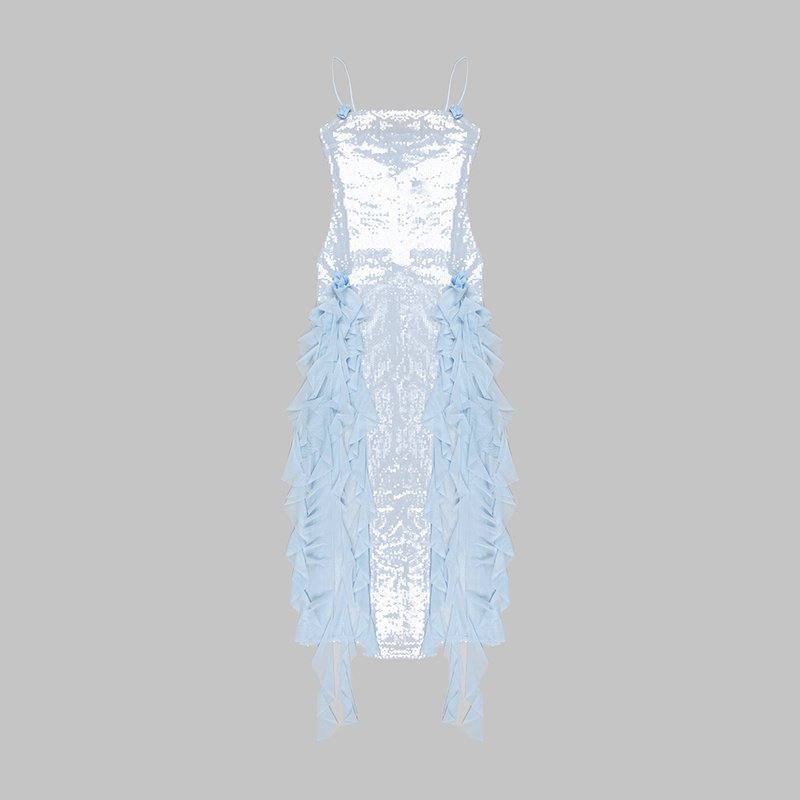 Sequin Ruffle Side Slit Maxi Dress H5997
