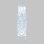 Sequin Ruffle Side Slit Maxi Dress H5997